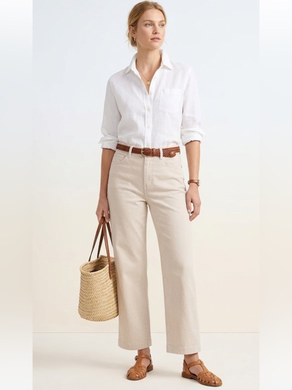 Ann Taylor Light Beige High Rise The Easy Straight Cropped Jeans Size 4